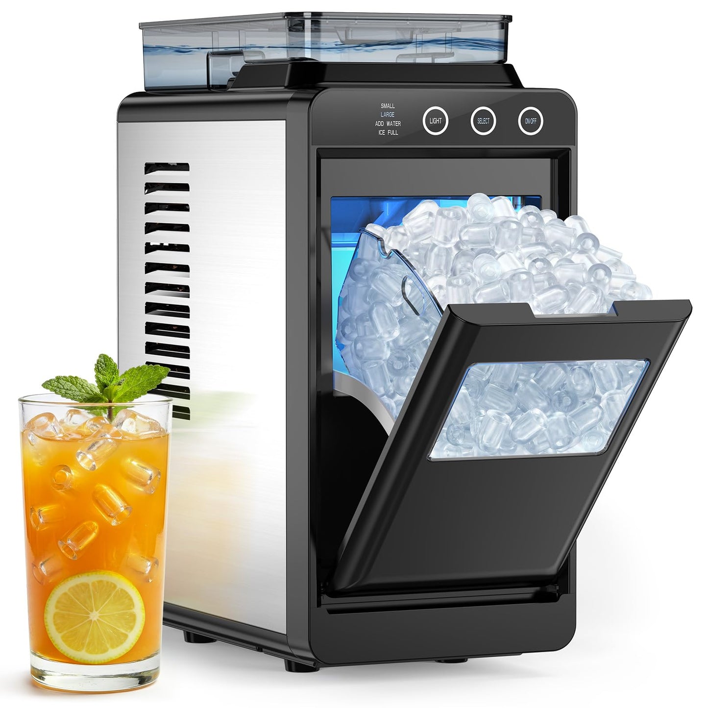COWSAR Ice Maker Countertop, Portable Ice Machine with External Water Tank, 8 Cubes in 6 Mins, 26 lbs/24Hrs, Self-Cleaning Quiet Compact Commercial Ice Makers for Home, RV, Camping, Black