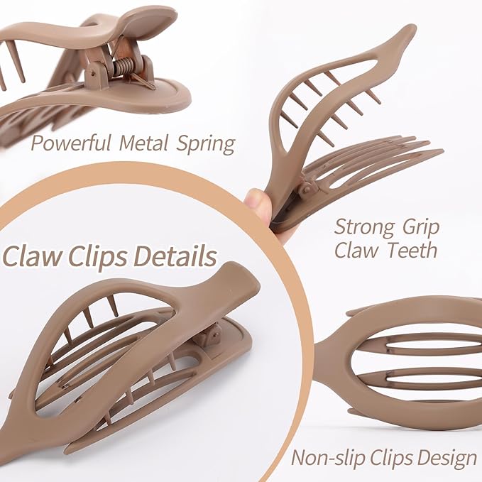 6 Packs Flat Claw Clips for Women, French Concord Flat Hair Clip, Matte Curved Hair Claws Clip for Thin Thick Hair, Lay Down Claws Clips, Durable Strong Hold Hair Clip