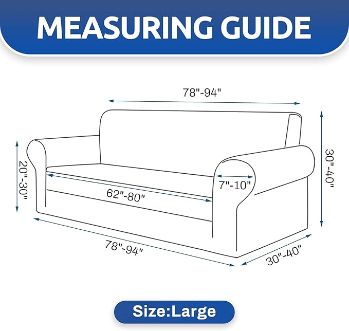 KEKUOU Stretch Sofa Cover Slipcover ，Couch Covers for 3 Cushion Couch Sofa pet Friendly (78"-94") Furniture Protector Sofa with Elastic Bottom for Kids,Dog, Jacquard Small Checked(Large,Riverside)