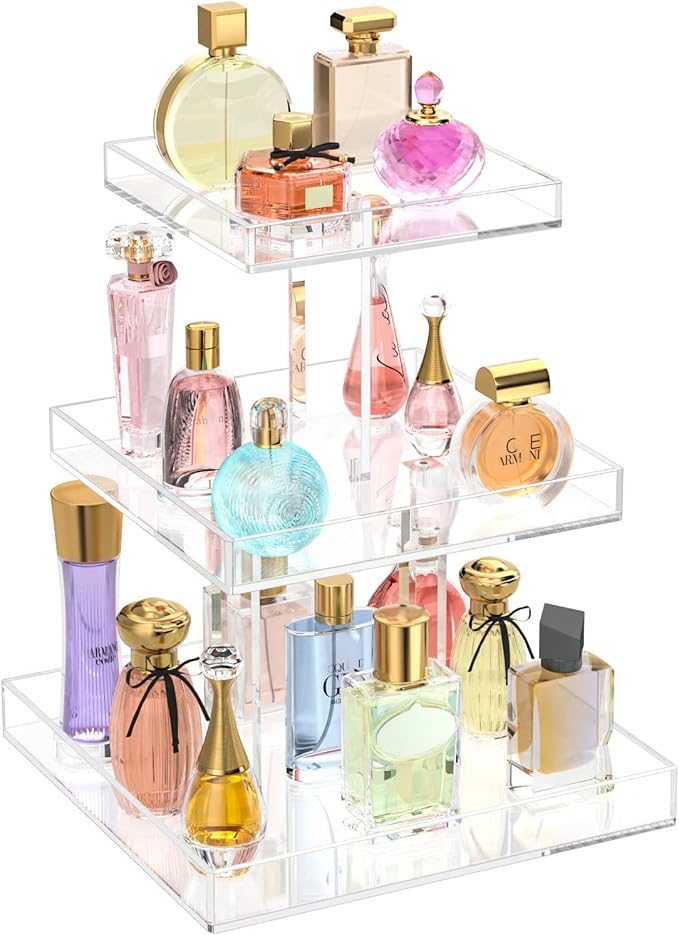 NIUBEE 3-Tier Perfume Organizer, Clear Resin, Rectangular Tray, Sturdy Design, Space Saver, Convenient Access, Easy Assembly