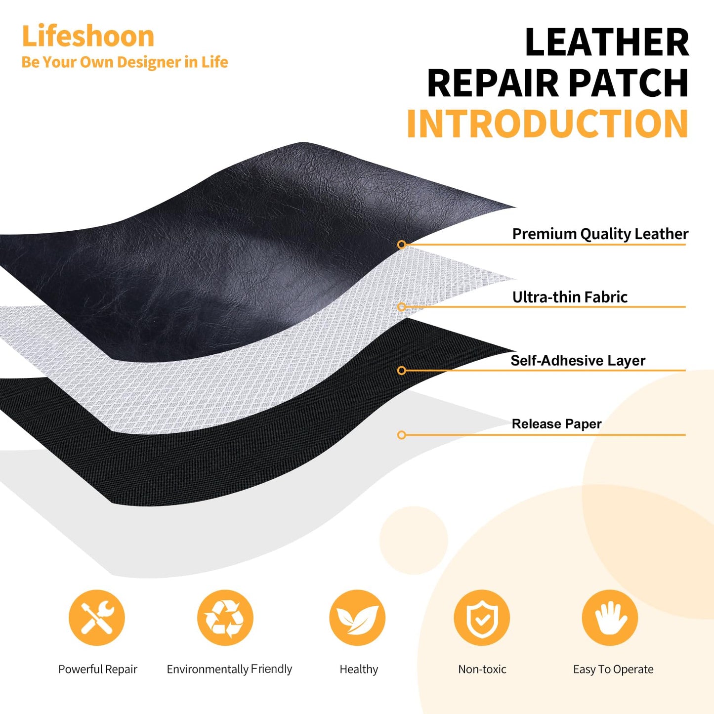Lifeshoon Leather Repair Patch, 17X79 Inch Glossy Self Adhesive Leather Repair, Large Vinyl Patch Tape for Couches, Furniture, Car Seats, Cabinets, Wall, Handbags （17X79 Inch, Dark Brown）