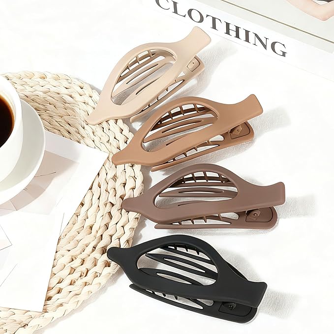 5.5 Inches Extra Large Flat Hair Clips for Women, 4 Pack XL Big Claw Clips for Thick Hair, Oversized Matte Strong Hold Non-slip Flat Claws, Neutral Colors
