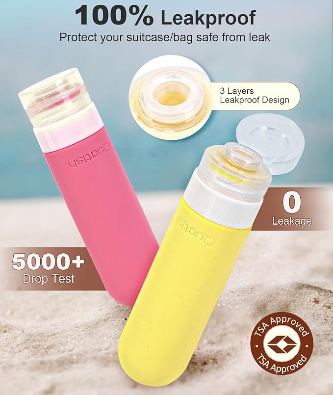 Quatish Travel Bottles for Toiletries 6 Pack, Original Patented Leakproof 3 oz Tsa Approved Travel Size Containers, BPA Free Silicone Shampoo and Conditioner Bottle, Cruise Camping Essentials, Macaron