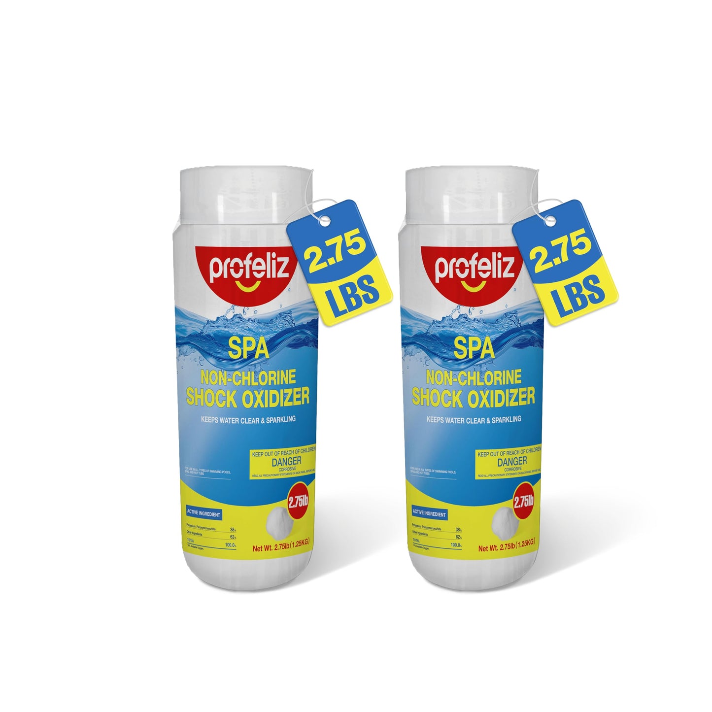 PROFELIZ Non-Chlorine Shock for Hot Tubs, Spas & Pools,Fast-Acting Chlorine-Free Oxidizer Treatment,Clear Cloudy Water,2 Pack, 5.5 lb Total