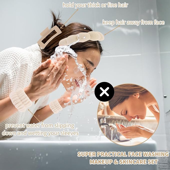 Canitor Spa Headband Wrist Bands Hair Clips Set Skincare Makeup Self Skin Care Hair Band for Women Washing Face Vanity Accessories Things Teens Teenager Tween Clean Girl Gifts Cute Trendy Stuff