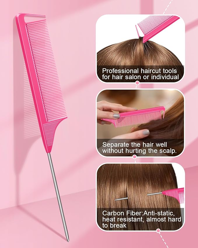 MORGLES 70Pcs No Crease Hair Roller Clips, 3 Sizes Metal Alligator Styling Clips for Sectioning, Professional Hair Styling Tools with 2Pcs Rose Pink Rat Tail Combs for Parting