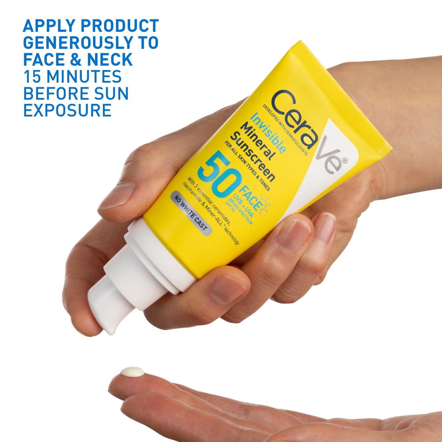 CeraVe Invisible Mineral Sunscreen SPF 50, Face Sunscreen for Sensitive Skin With Zinc Oxide & Titanium Dioxide, Vitamin E + Niacinamide + Ceramides, Oil Free, Travel Size 1.62 oz