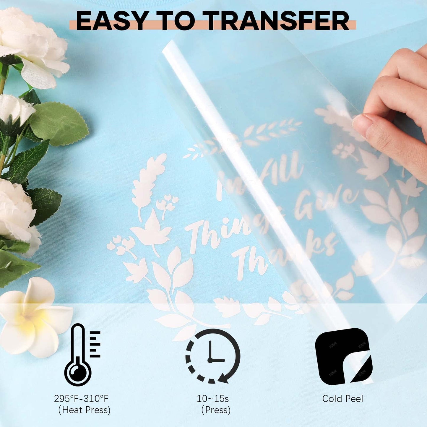 HTVRONT Heat Transfer Vinyl White Iron on Vinyl-12 x 60FT White HTV Vinyl Roll Easy to Cut & Weed for Heat Vinyl Design