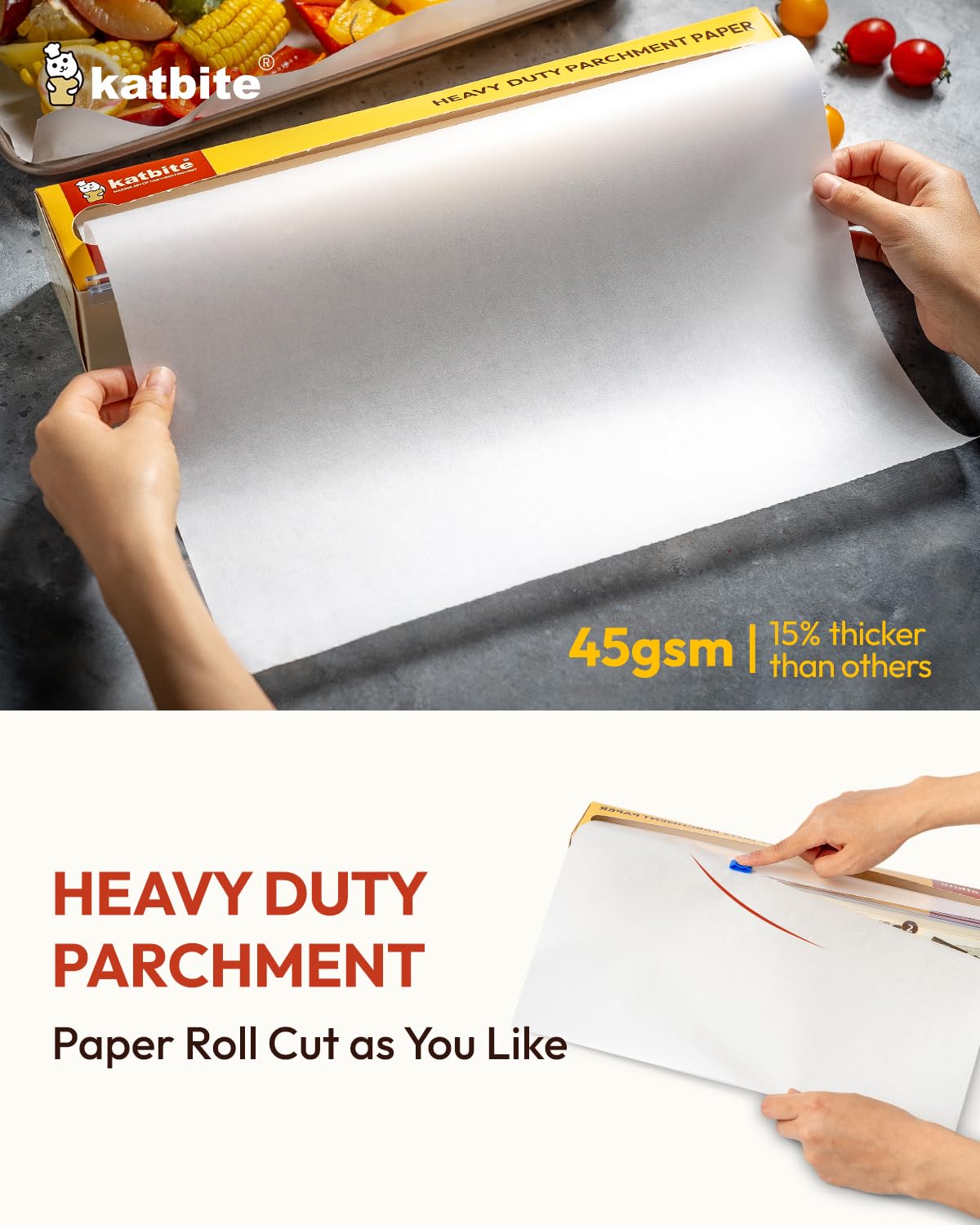 Katbite Heavy Duty Parchment Paper Roll for Baking, 12 in x 524 ft Non-Stick Baking Paper for Cooking, Baking Cookies, Grilling, Air Fryer and Steaming