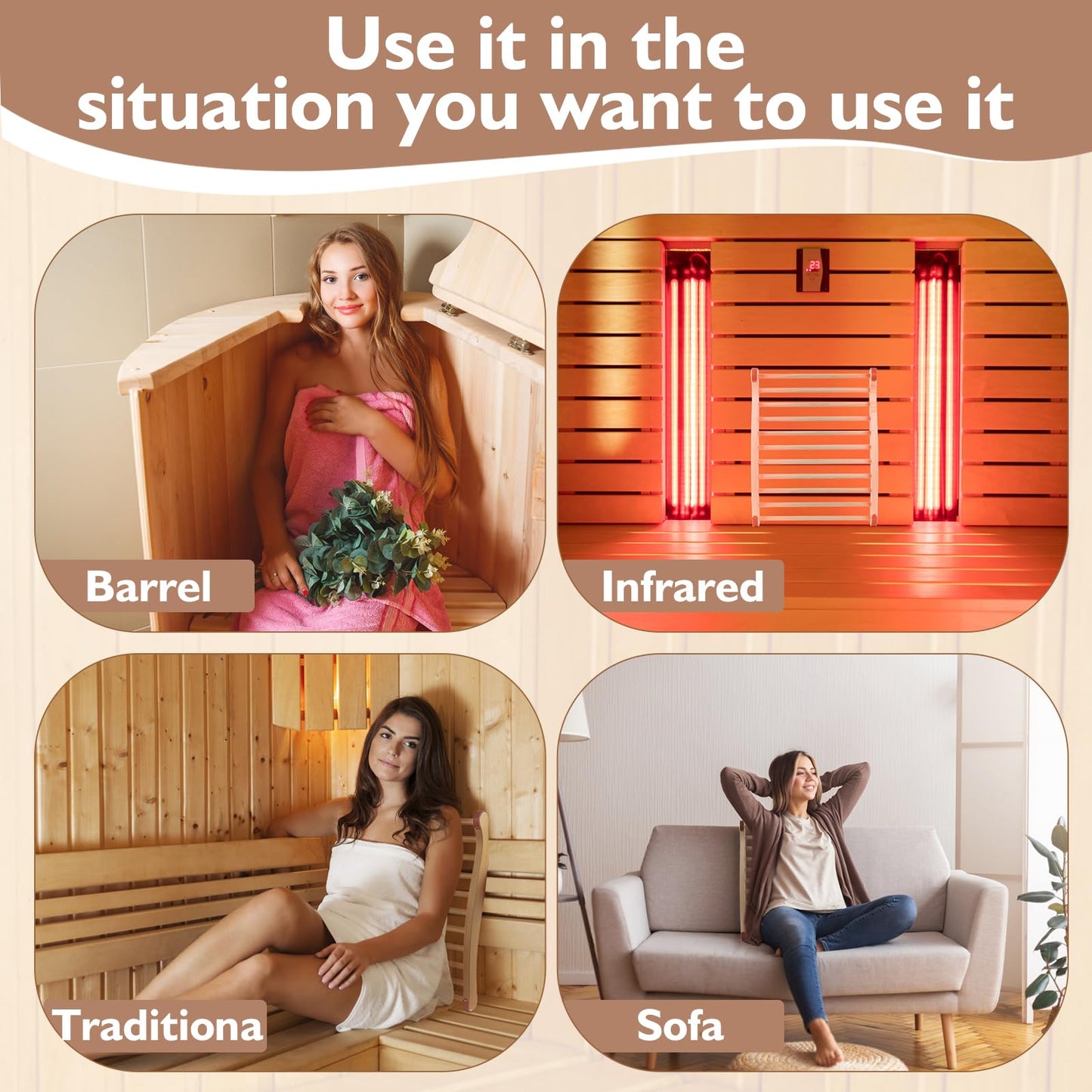 Wiiyita Sauna Backrest Sauna Accessories Wooden Slip-Resistant Non-Toxic Comfortable S-Shape Design Sauna Chair with Back, Sauna Accessories for Any Barrel or Infrared Sauna