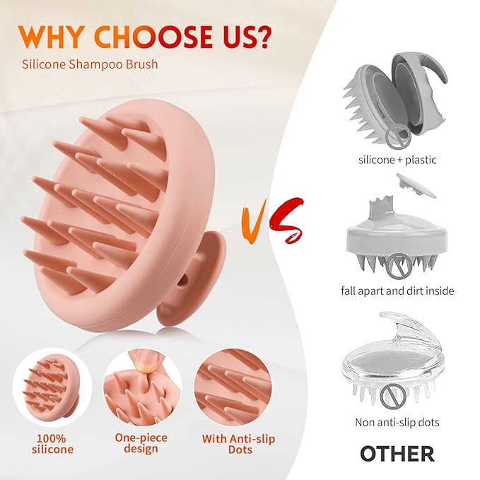Silicone Scalp Massager Shampoo Brush for Shower, Scalp Scrubber with Soft Bristles for Hair Growth & Dandruff Treatment, Wet Dry Hair Massager for All Hair Types of Women (Pink)