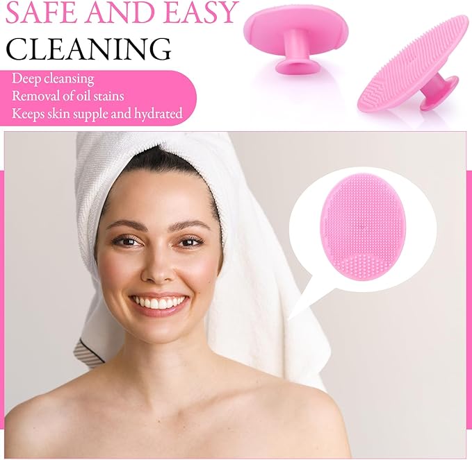 Nuogo 20 Pack Face Scrubber Soft Silicone Facial Cleansing Brush Wash Brush for Deep Cleaning, Face Scrub Brushes for Massage Faces Exfoliator Blackhead Removing Faces Cleansing Pads(Pink)