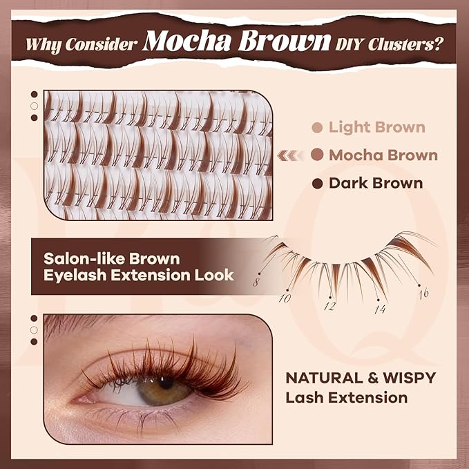 B&Q Brown Fairy Lash Clusters Kit Manga Lashes Clusters, Wispy Light Brown Eyelash Cluster Kit C-Curl 8-16mm DIY Lash Eyelashes for Fair/Dark Hair, Lightweight & Invisible Band(Mochalash Fairy 04 Set)
