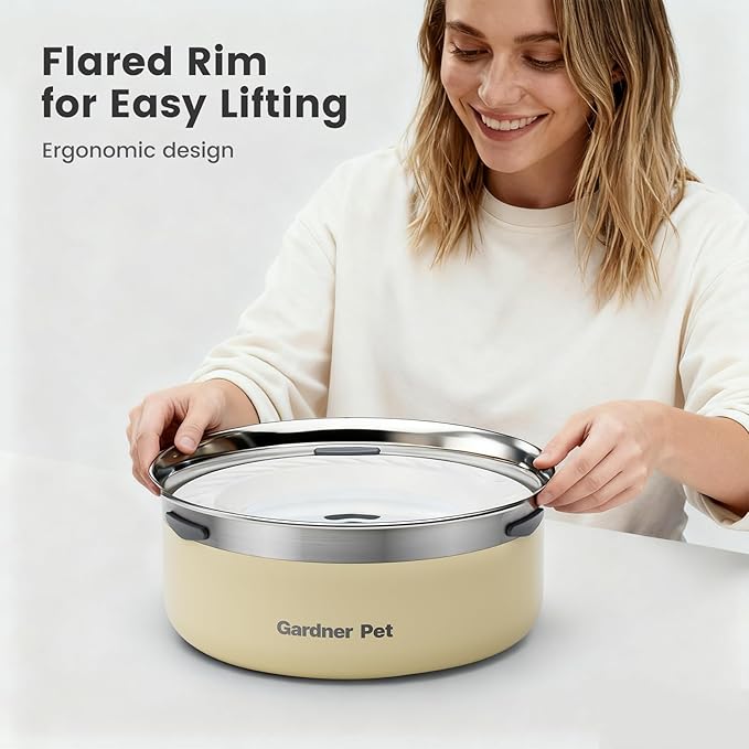 Gardner Pet Slow Water Bowl for Dogs, 2L/68oz Spill-Proof Pet Water Bowl with Floating Disk, Stainless Steel No-Spill Water Dispenser for Medium Pets
