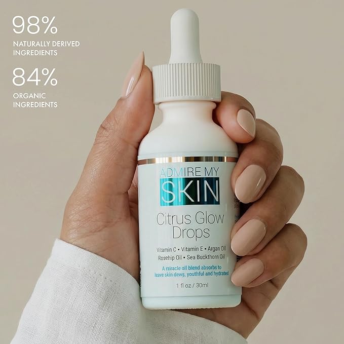 Admire My Skin Vitamin C Gua Sha Oil for Face - Organic Facial Oil for Glowing Skin with + Argan & Rosehip Oils - For a Dewy, Youthful Glow 1oz