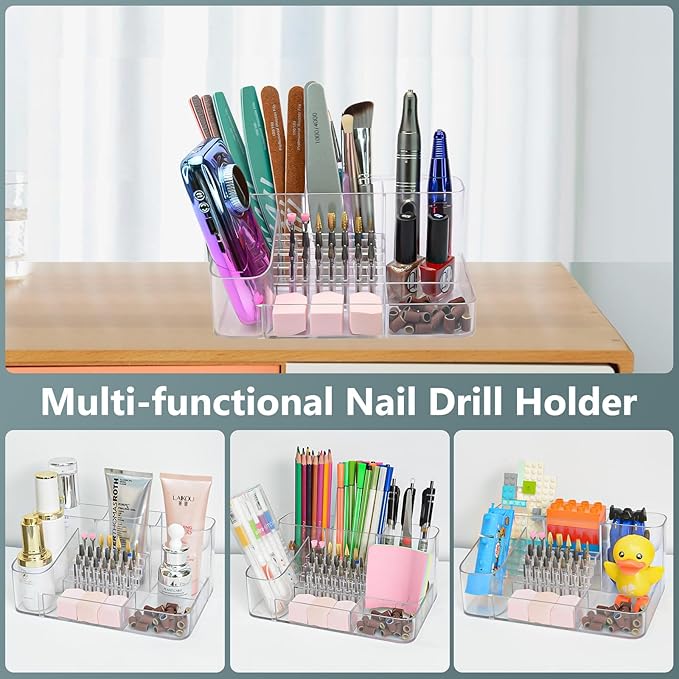 CGBE Nail Drill Holder, 28 Holes Transparent Acrylic Nail Drill Bits Holder, Professional Nail Tools Organizer and Storage Box Case