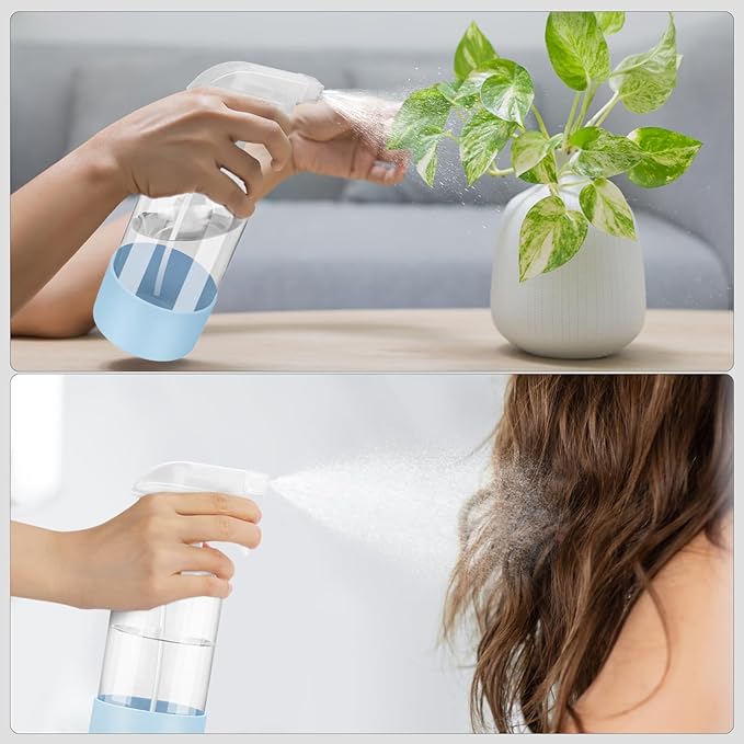 Worldgsb 2 Pack Glass Spray Bottles with Silicone Sleeve, 16 oz Empty Refillable Containers with Adjustable Spray Nozzles, Spray Bottles for Hair, Cleaning Solutions and Plants Blue