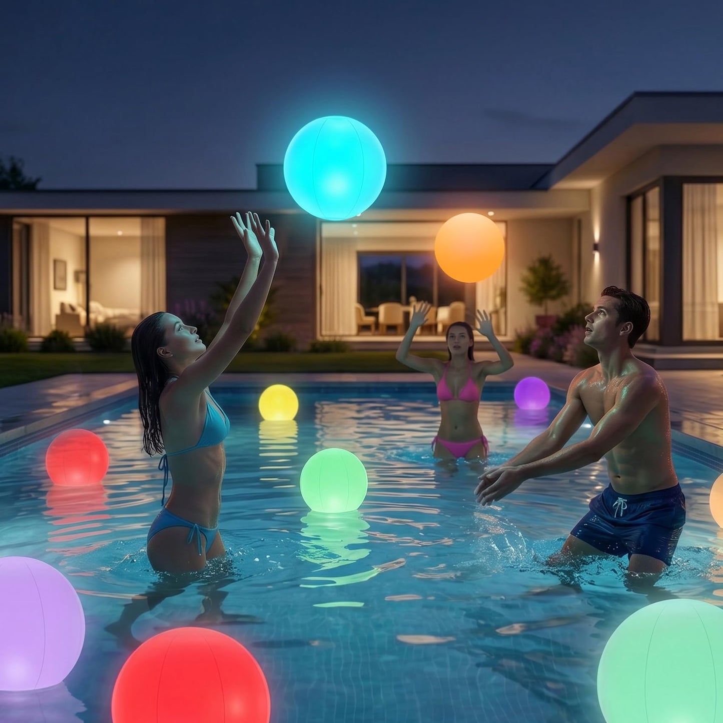 Ynipanda Floating Pool Light Ball, 12" Light Up Beach Ball, 4Pcs Waterproof LED Glow Balls with 8 Light Modes, Glow in The Dark Pool & Beach Decorations for Kids and Adults