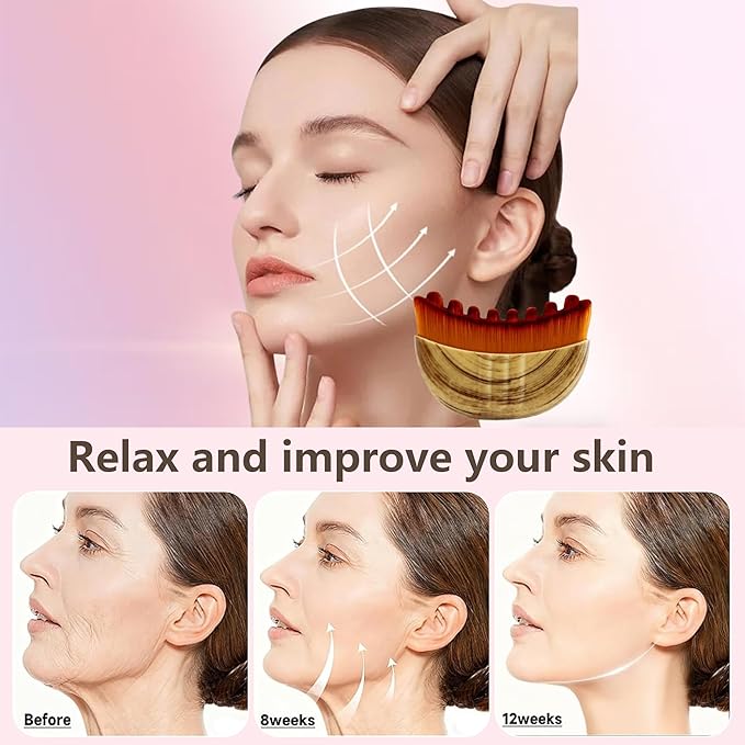 Lymphatic Contour Face Brush, Manual Drainage Massager, Natural Makeup Brush with Soft Bristles, Hypoallergenic Ergonomic Facial Cleansing for Sculpting (4-PCS)