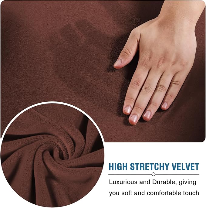 H.VERSAILTEX Real Velvet Plush 3 Piece Stretch Sofa Covers Couch Covers for 2 Cushion Couch Loveseat Covers Width Up to 72 Inch Feature Thick Soft Stay in Place (Medium Sofa, Burnt Brick)