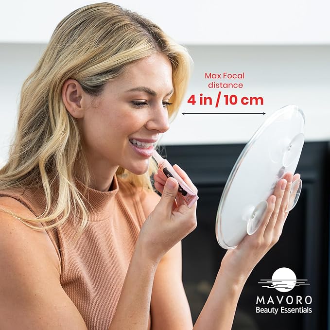 Mavoro 9'' Magnifying Mirror with 3 Strong Suction Cups | 10X Magnification | Portable Travel Makeup & Cosmetic Mirror (10X)