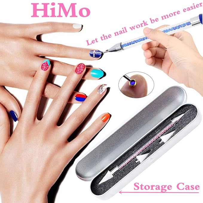 Nail Rhinestone Picker Dotting Tool with Extra 2 Wax Head, Dual-ended DIY Nail Art Tool With Pink Acrylic Handle,Colorful