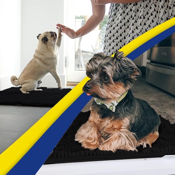 Muddy Mat® | Super Absorbent Door Mat Indoor, Microfiber Quick Dry Chenille Entryway Rug, Non-Slip Front Door Mat, Indoor Mats for Entryway, Machine Washable Pet Rug, Black 6ft x 9ft