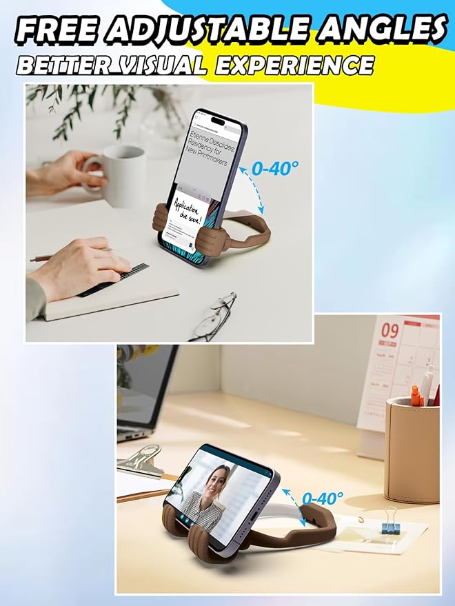 Easter Basket Stuffers Gifts for Teens Boys Men Him Cell Phone Holder: Patented Thumbs Up Phone Stand Funny Gifts for Adults Kids Teenager Husband Friend Coworkers Phone Accessories Cool Gadgets Brown