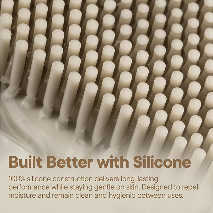 TOOLETRIES Silicone Back Scrubber for Shower, Exfoliating Body & Bath Brush, Long Ergonomic Handle, Non-Slip Grip for Hard-to-Reach Areas, Hygienic Silicone Bath Accessory for Men & Women - Sand