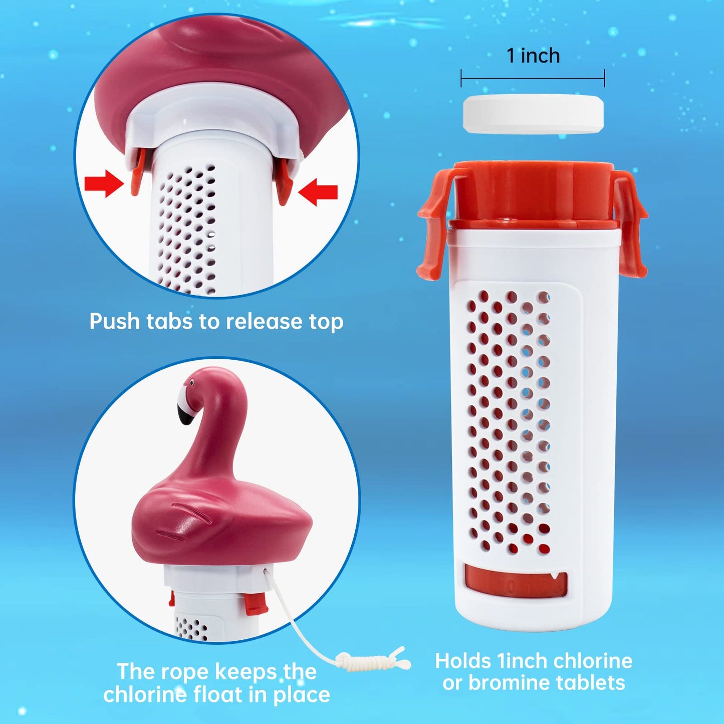 b&h Pool Chlorine Dispenser for 1 Inch Tablets Only - Mini Floating Chlorine Floater, Spa, Tub & Small Pool Bromine Holder, 6 Flow Level Control Settings, White