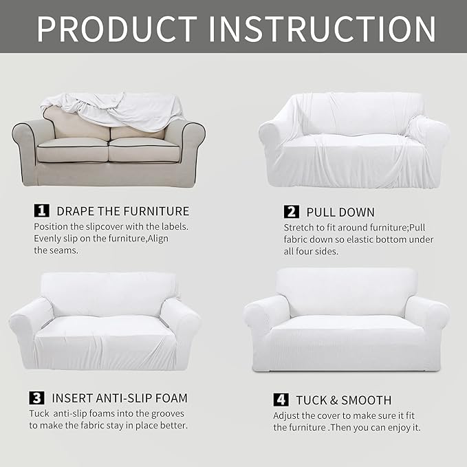 Easy-Going Stretch Chair Sofa Slipcover 1-Piece Couch Sofa Cover Furniture Protector Soft with Elastic Bottom for Kids, Pet. Spandex Jacquard Fabric Small Checks (Chair, Snow White)