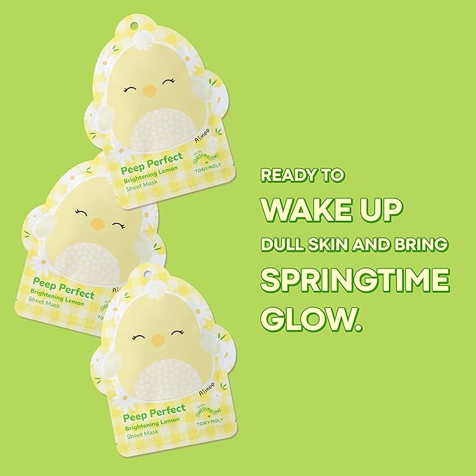 TONYMOLY x Squishmallows Aimee Easter Sheet Mask – Vitamin C & Lemon Brightening Facial Mask for Dull Skin, Hydrating K-Beauty Treatment, Easter Basket Stuffer for Teens, Girls & Spring Self-Care