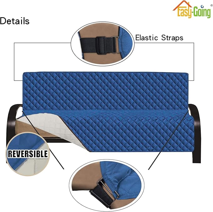 Easy-Going Futon Sofa Slipcover - Reversible Armless Couch Cover - Water Resistant - Pets & Kids (Blue/Ivory)