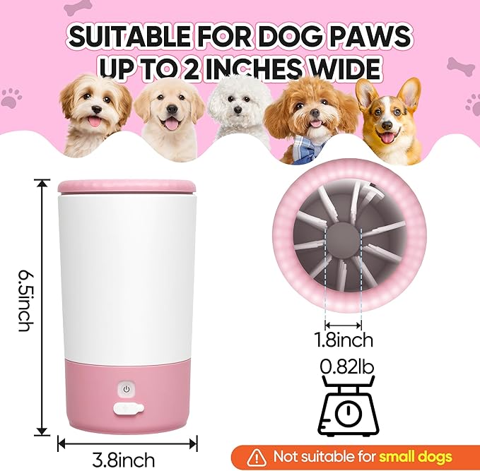 PETCHO Electric Dog Paw Cleaner Cup – Automatic 360° Pet Paw Washer, Rechargeable & Quiet Paw Cleaning Device with Soft Silicone Bristles, Portable Pet Foot Washer for Medium Large Dogs (Pink)