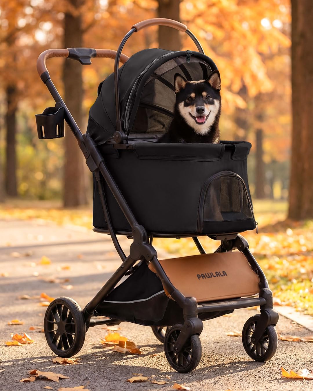 PAWLALA Pet Stroller with Detachable Carrier for Small & Medium Dogs & Cats, Smooth Comfort Ride with Shock-Absorbing Suspension, Foldable Dog Stroller, Compact Storage (Midnight Black)