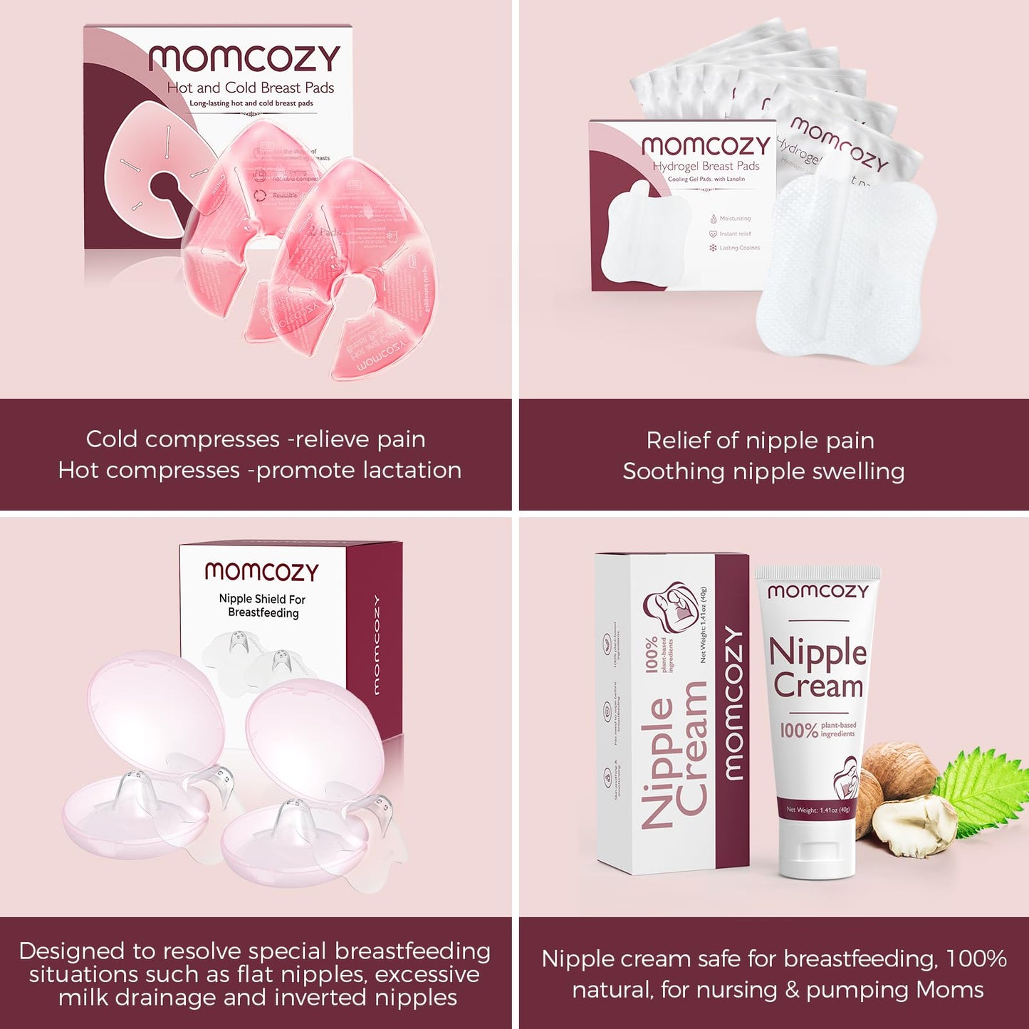 Momcozy Larger Breast Therapy Packs, Hot and Cold Breast Pads with 2 Soft Covers, Breastfeeding Essentials，2 Pack，Pink