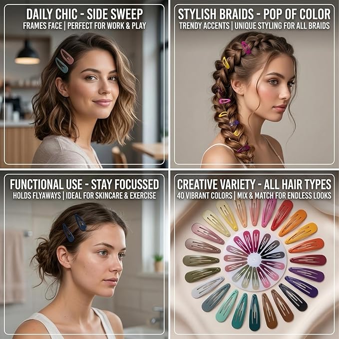 120 Pack Colorful Metal Snap Hair Clips, 2 Inch Barrettes in 40 Assorted Candy Colors, Non-Slip Hair Accessories for Kids Teens Women