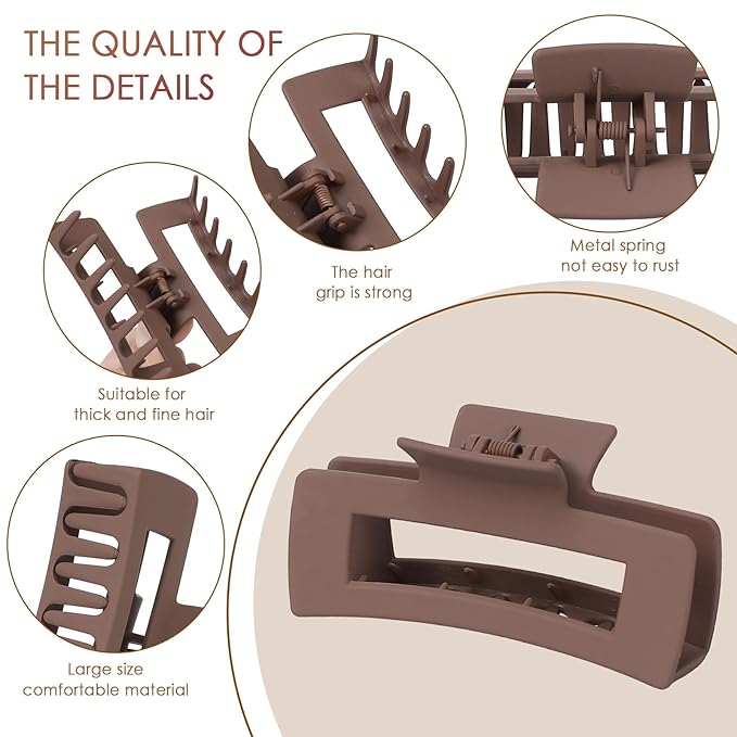 Square Hair Claw Clips,Big and Small Non-slip Square Matte Hair Claw Clips,12 Pcs