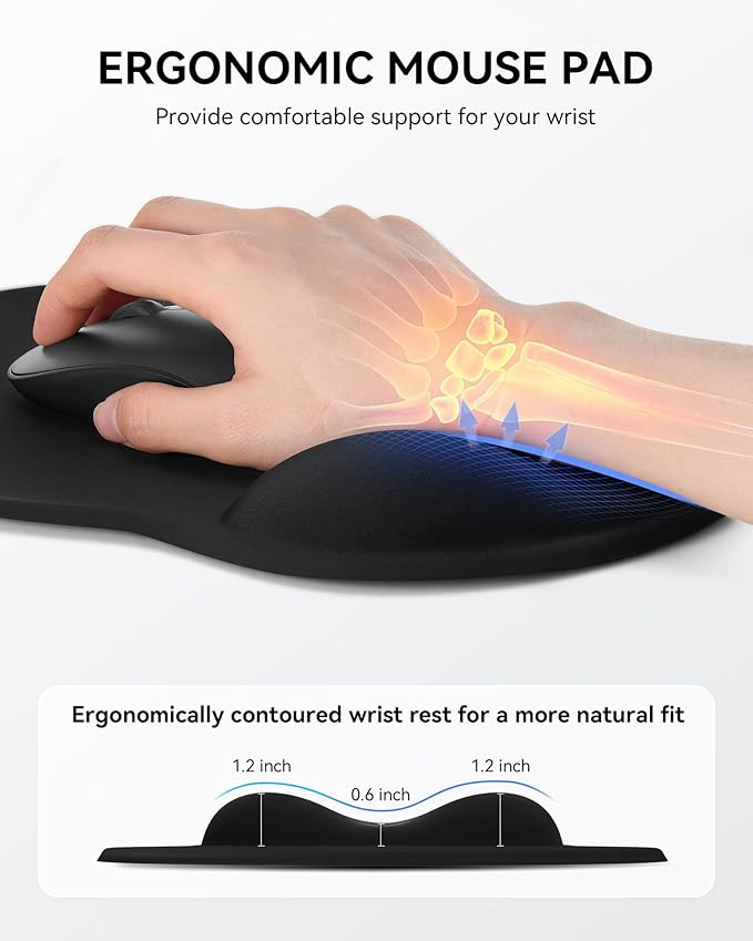 Laborio Mouse Pad with Wrist Rest, Ergonomic Mouse Pads for Desk, Office Non-Slip Large Mousepad with Gel Wrist Support(Black, 10.6''L x 9''W)