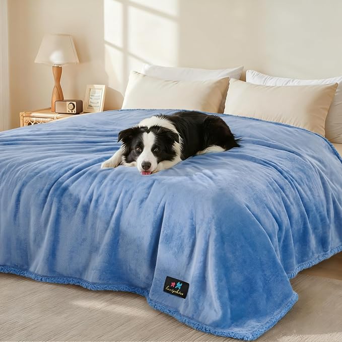 Luciphia Waterproof Pet Blanket, Liquid Pee Proof Dog Blanket for Sofa Bed Couch, Reversible Sherpa Fleece Furniture Protector Cover for Small Medium Large Dogs Cats, Navy Blue X-Large（85" x 57"）
