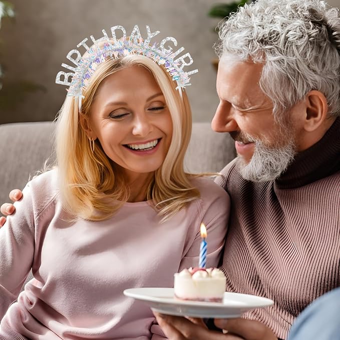 CIEHER Birthday Girl Headband Crown for Women Girls - Silver