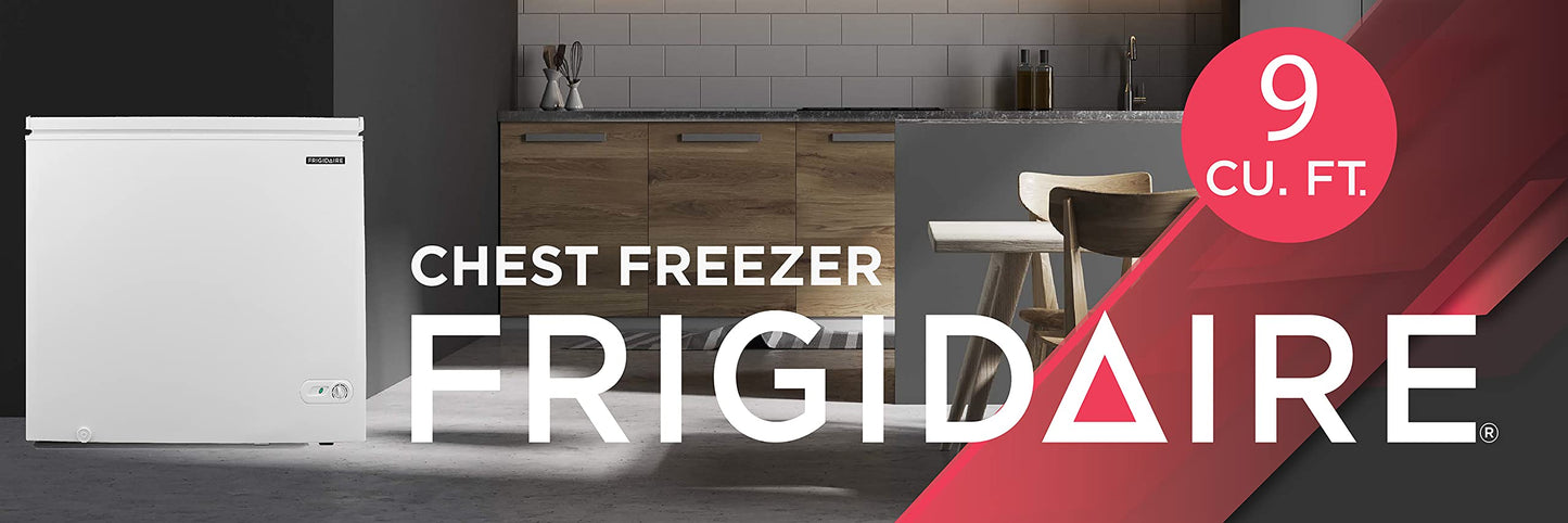 FRIGIDAIRE EFRF9003 Chest Deep Freezer, 9 Cu. Ft. Class, WhiteAdjustable Thermostat-Removable Vinyl Coated Wire Basket-Easy Defrost Drain, 9-10CF, White