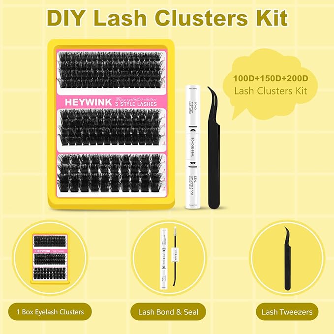 Lash Clusters Kit 60D 80D 100D Thick Cluster Eyelash Extensions 12-18mm Lash Clusters Individual Lash Extensions DIY Clusters Lashes Extension at Home (60D+80D+100D 12-18MM Kit)