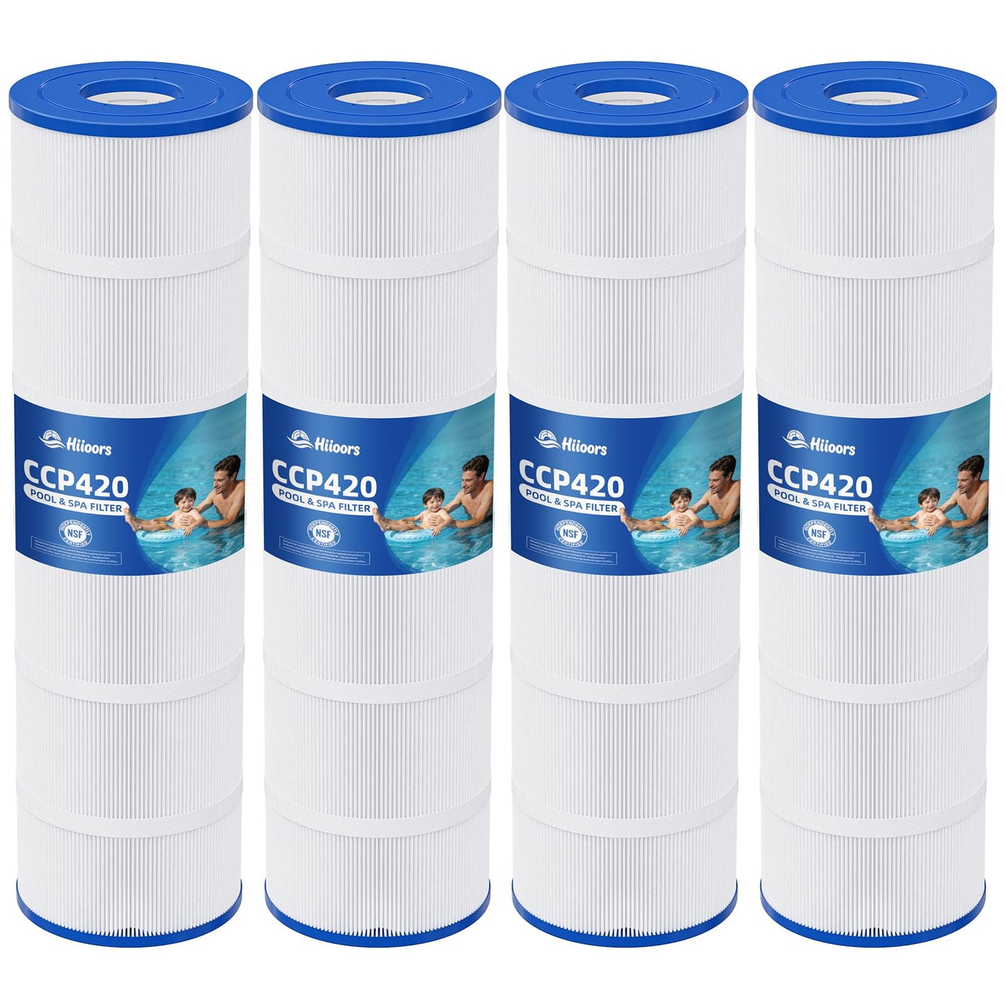 Hiioors CCP420 Pool Filter Cartridges 4 Pack, Compatible with Pentair Clean & Clear Plus 420, Replaces Pentair R173576, Pleatco PCC105-PAK4, 420 sq.ft, Heavy Duty 5 oz+ Trilobal Fabric