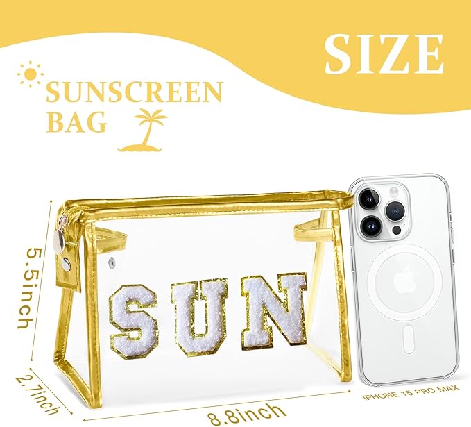 COSHAYSOO Sunscreen Bag Clear Makeup Toiletry Pouch Beach Vacation Essentials for Women Teen Girls Easter Basket Stuffers Gifts Summer Pool Travel Must Have Accessories Waterproof Stuff