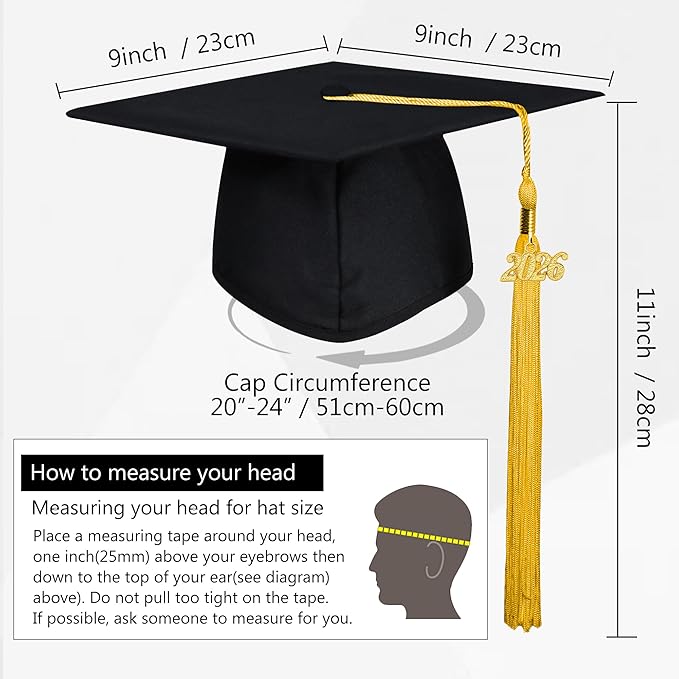 GraduationMall Matte Graduation Cap with 2026 Tassel for High School & Bachelor