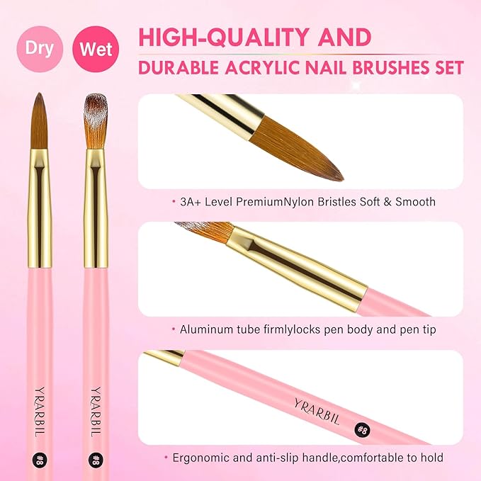 Acrylic Nail Brush Set, 10PCS Professional Nail Art Brushes for Acrylic Powder Applications, 3D Carving, Nail Art Extension for DIY Home Salon Tools