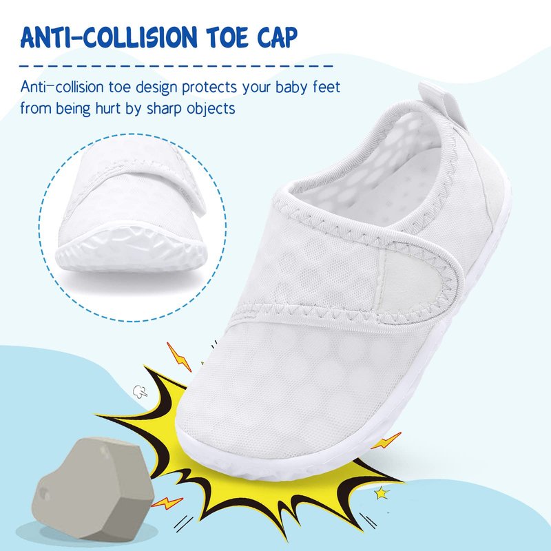 LeIsfIt Kids Water Shoes Toddler Girls Boys Swim Shoes Outdoor Quick-Dry Breathable Aqua Socks for Beach Pool Surf, White, 1 Big Kid
