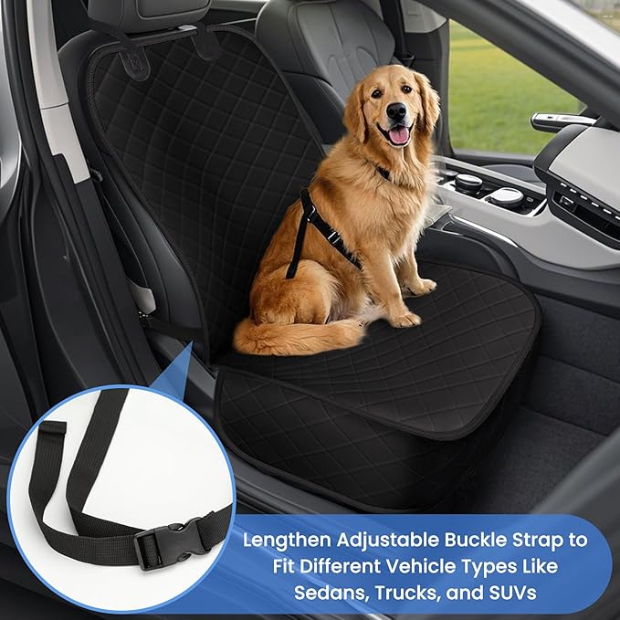 Dog Car Seat Covers, Waterproof Front Seat Cover for Dogs, Scratch-Proof, Nonslip Pet Passenger Seat Cover Protector, Universal Fit for Cars Trucks SUVs, Large Size, Black