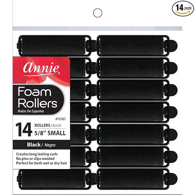Annie Foam Hair Rollers 5/8 Inch Small, 14 Count Soft Sponge Curlers for Heatless Curls, No Pins or Clips Needed, For Wet or Dry Hair, Tight Defined Curls
